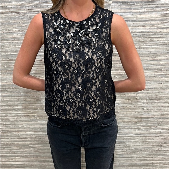 Alice and Olivia Black Lace Sleeveless Top - Picture 1 of 5